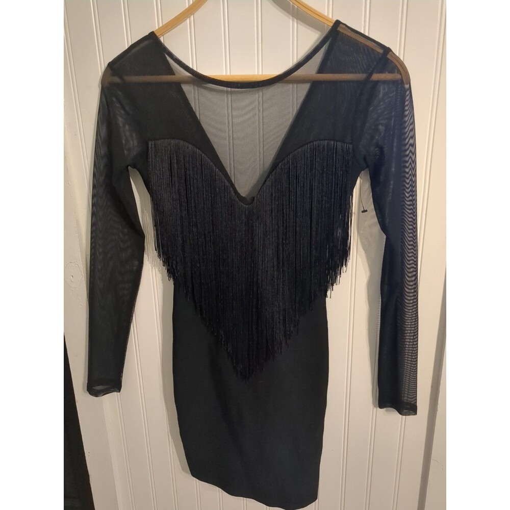 NWOT Marciano by GUESS Kayla Mesh Fringe Mini Dress XS Body Con